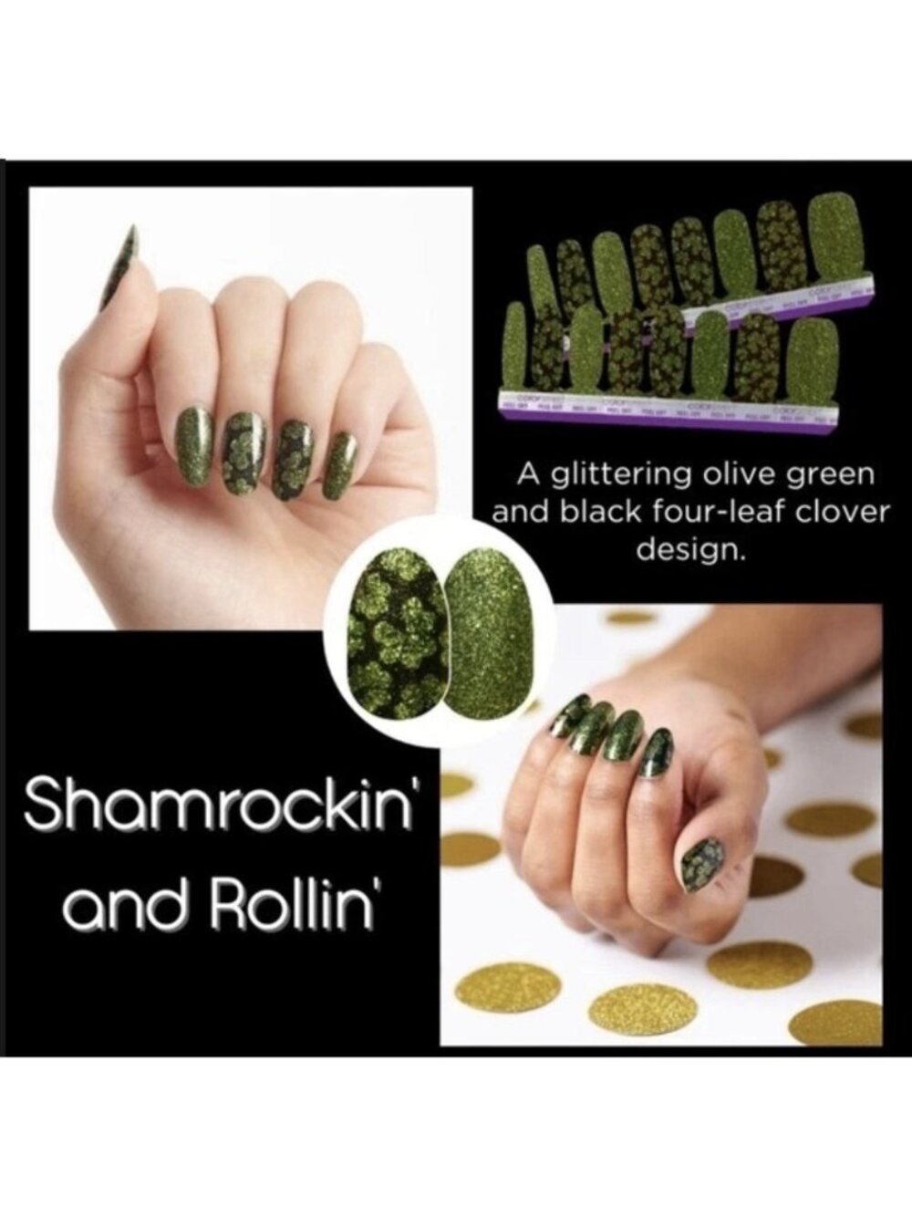 Color Street 100% Real Nail Polish Strip, Rare Find Shamrockin ’ and Rolling New